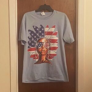 African American PatrioticBlue Graphic T-Shirt with American Flag Design